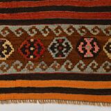 Brown & Orange Stiped Mid Century Vintage Kilim Rug, 75x387 Cm