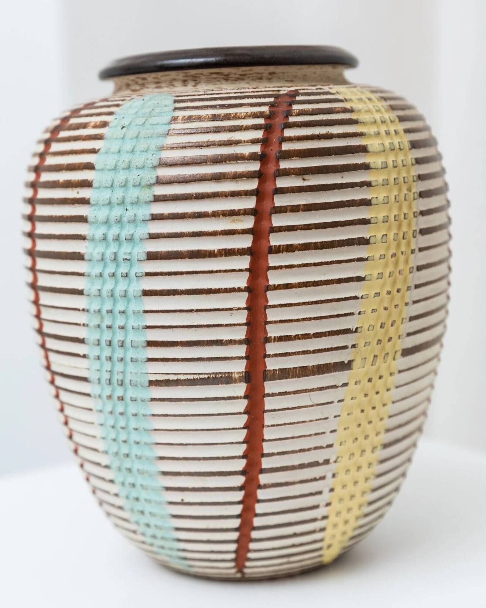Cream-ivory and multicolor ceramic vase No 27/15 by Dümler & Breiden, German 1960s Mid-Century