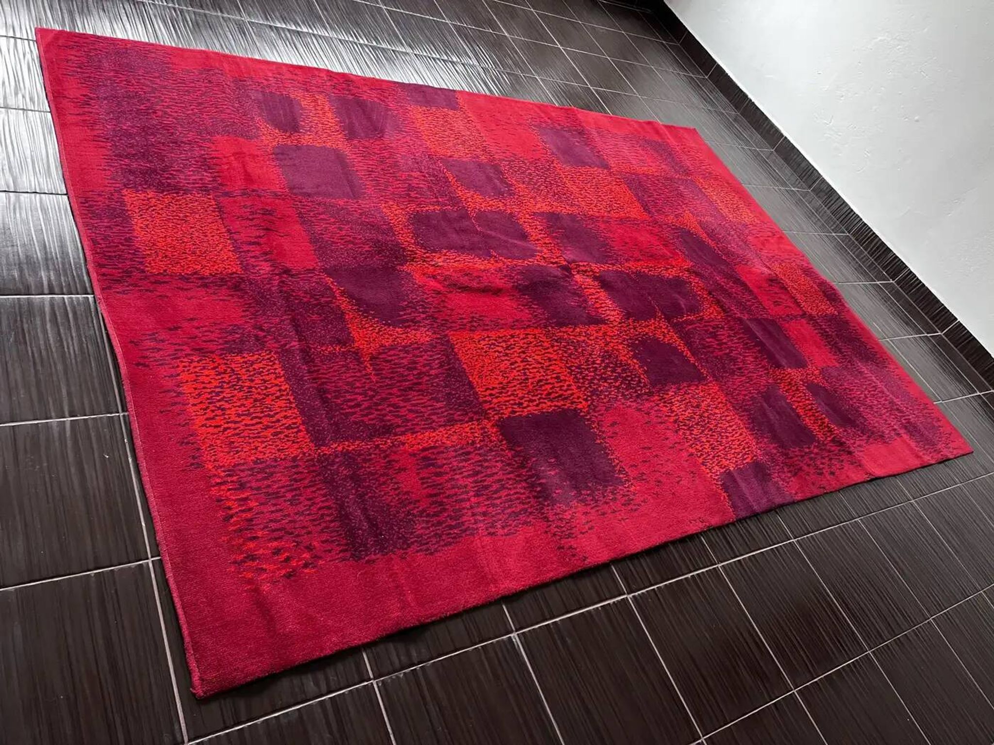 Midcentury abstract design geometric rug / carpet, 1970s / Czechoslovakia