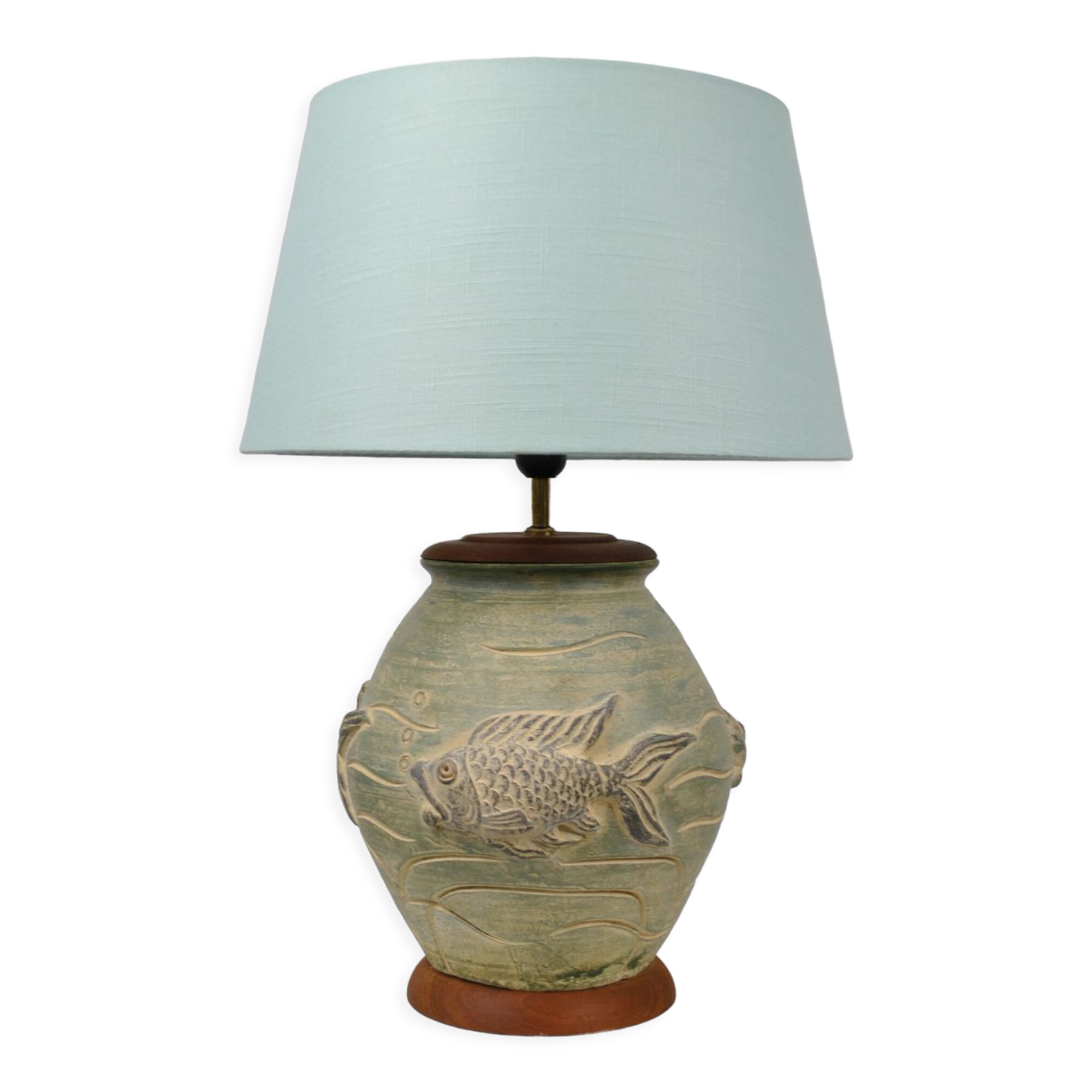 Ceramic lamp decorated fish in relief circa 1970