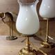 Duo art deco bedside lamps bronze and white glass tulip