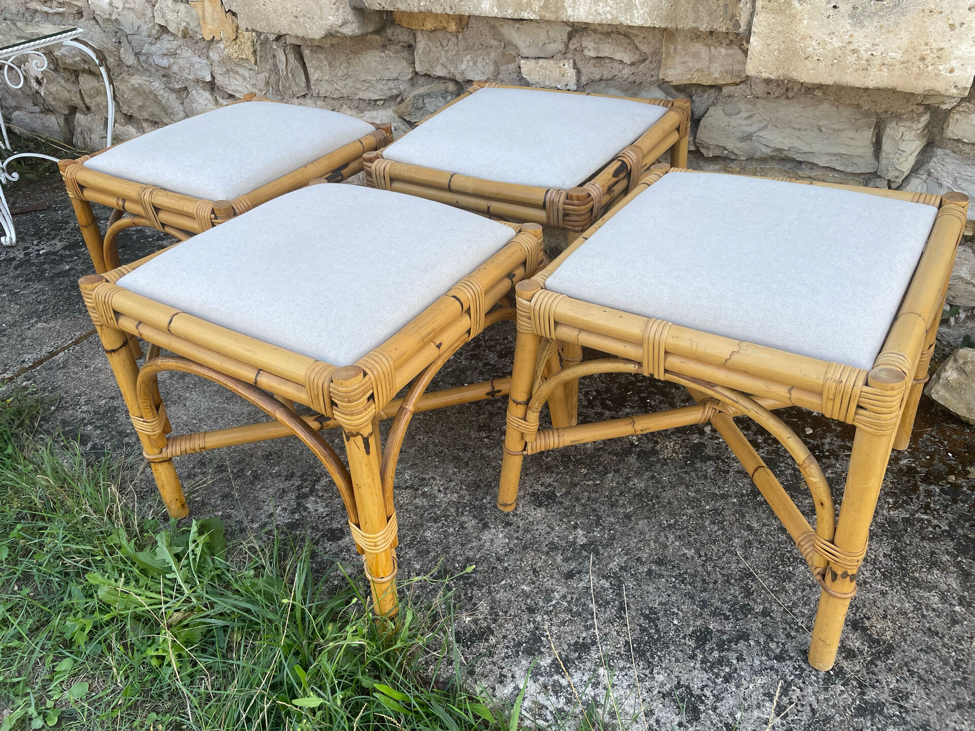4 tabourets vintage bambou et rotin – années 60/70