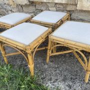 4 tabourets vintage bambou et rotin – années 60/70