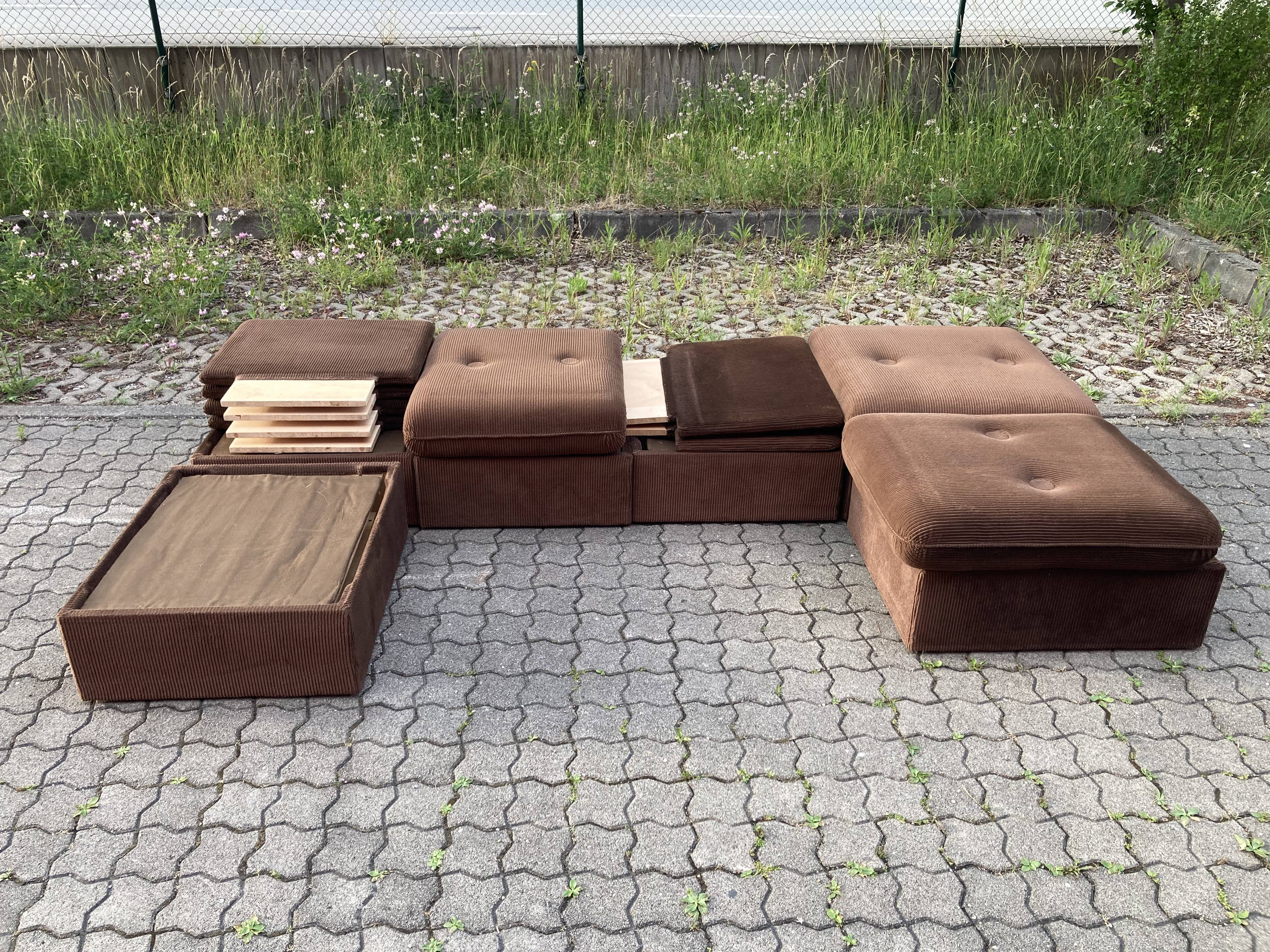 Vintage Modular Sofa in Brown Velvet Corduroy, 1970s