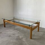 Scandinavian table blond teak and glass 60