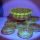 Vintage salad bowl service and 8 iridescent glass cups