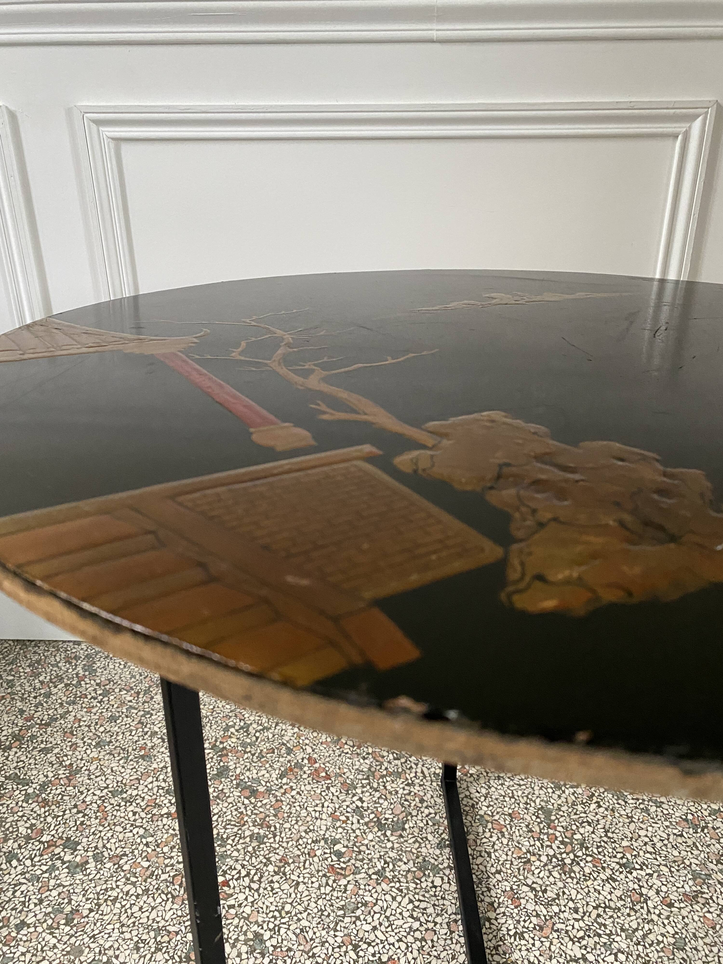 Side table, pedestal living room table, end table, round tray vintage Chinese decor