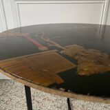 Side table, pedestal living room table, end table, round tray vintage Chinese decor