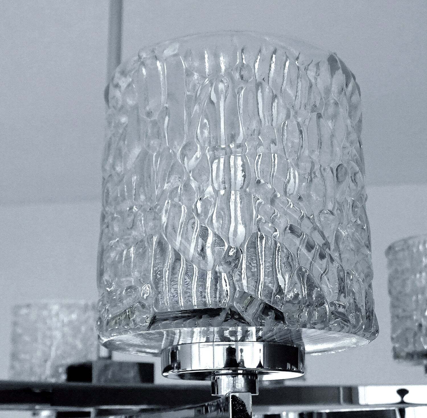 Large Vintage Architectonic  Chrome Glass Pendant Light