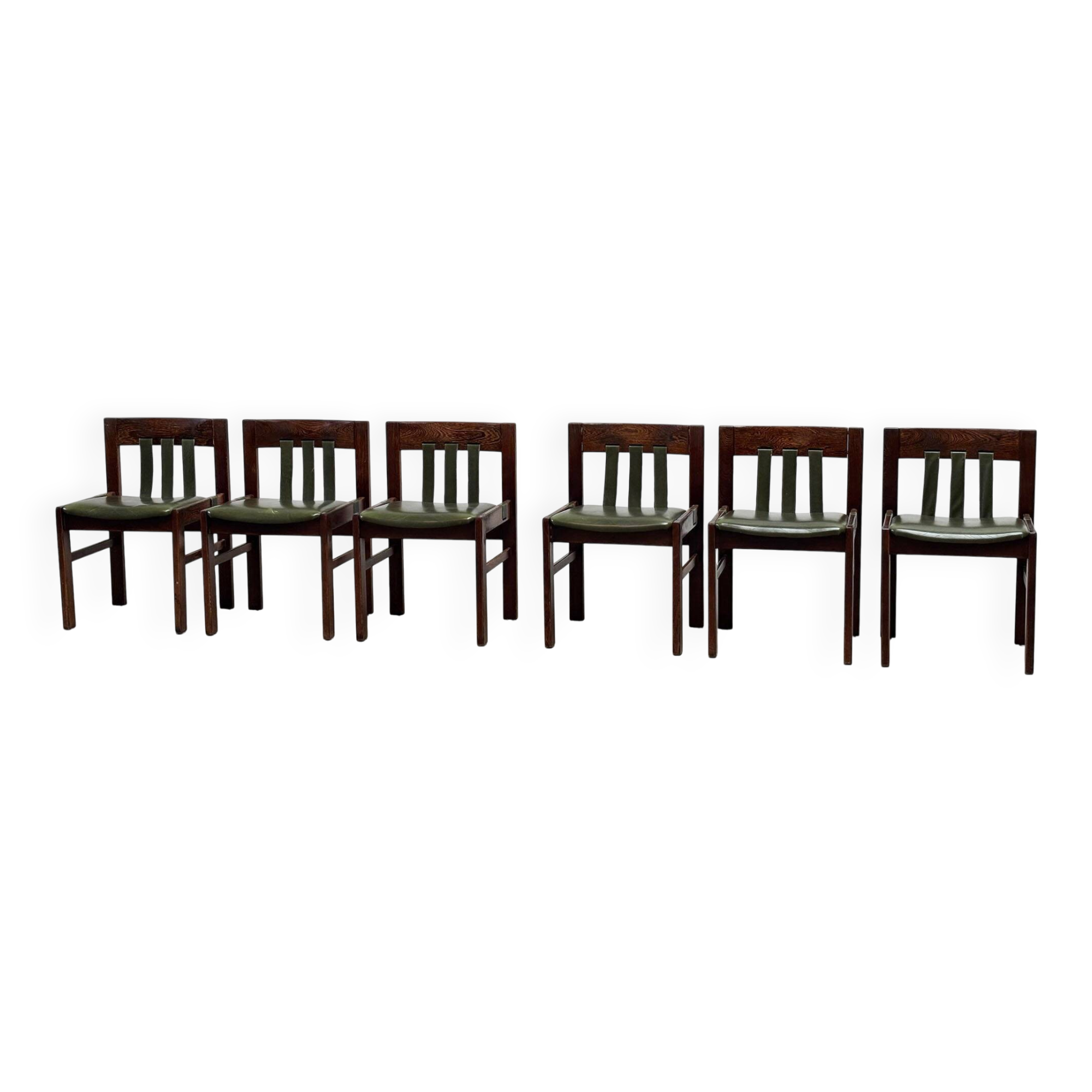 Green leather brutalist dining chairs
