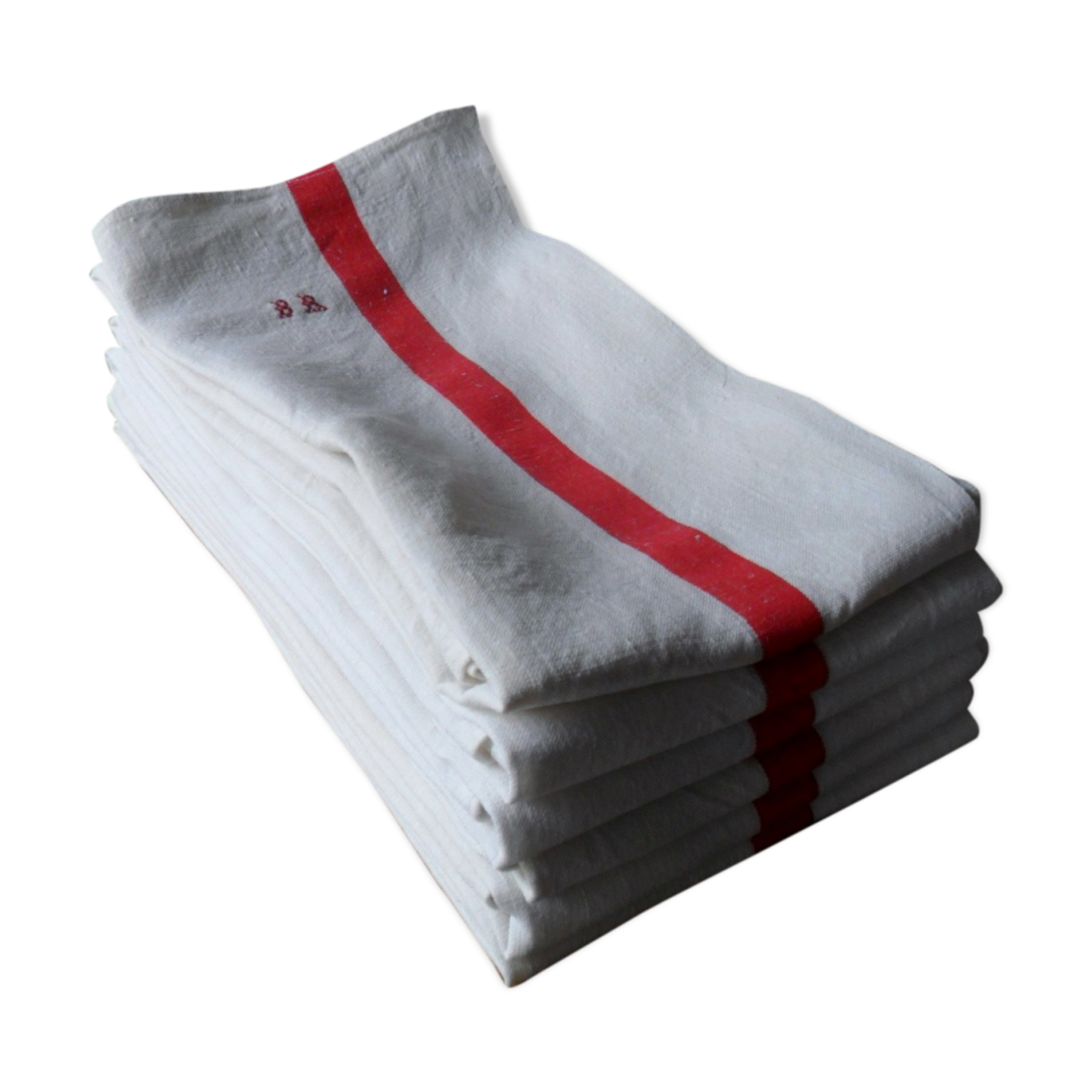 Set of 6 antique half-cloths, embroidered BR