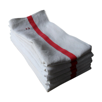 Set of 6 antique half-cloths, embroidered BR