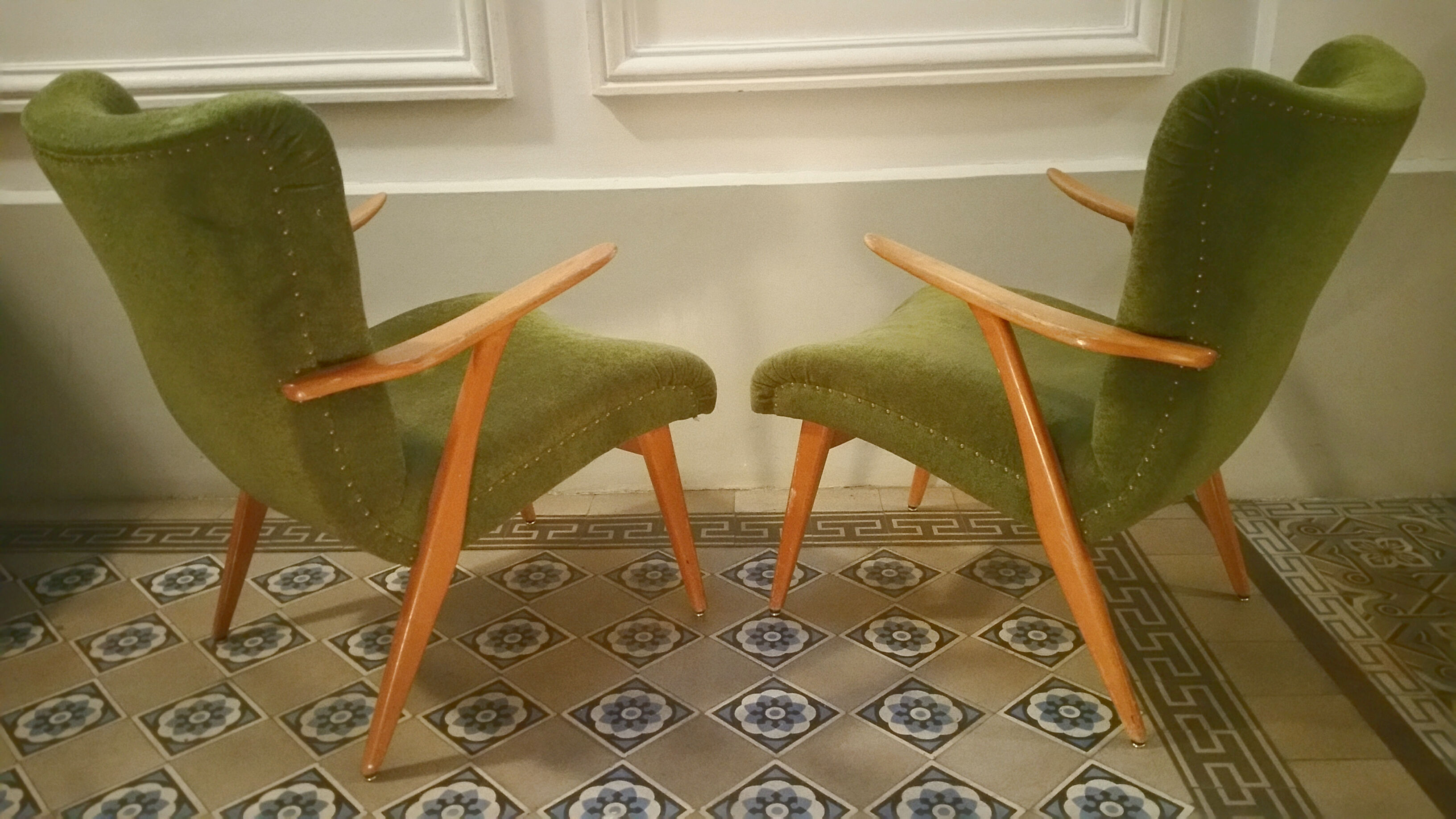 Pair of Wing chairs  Zig Zag scandinavian 50 60s