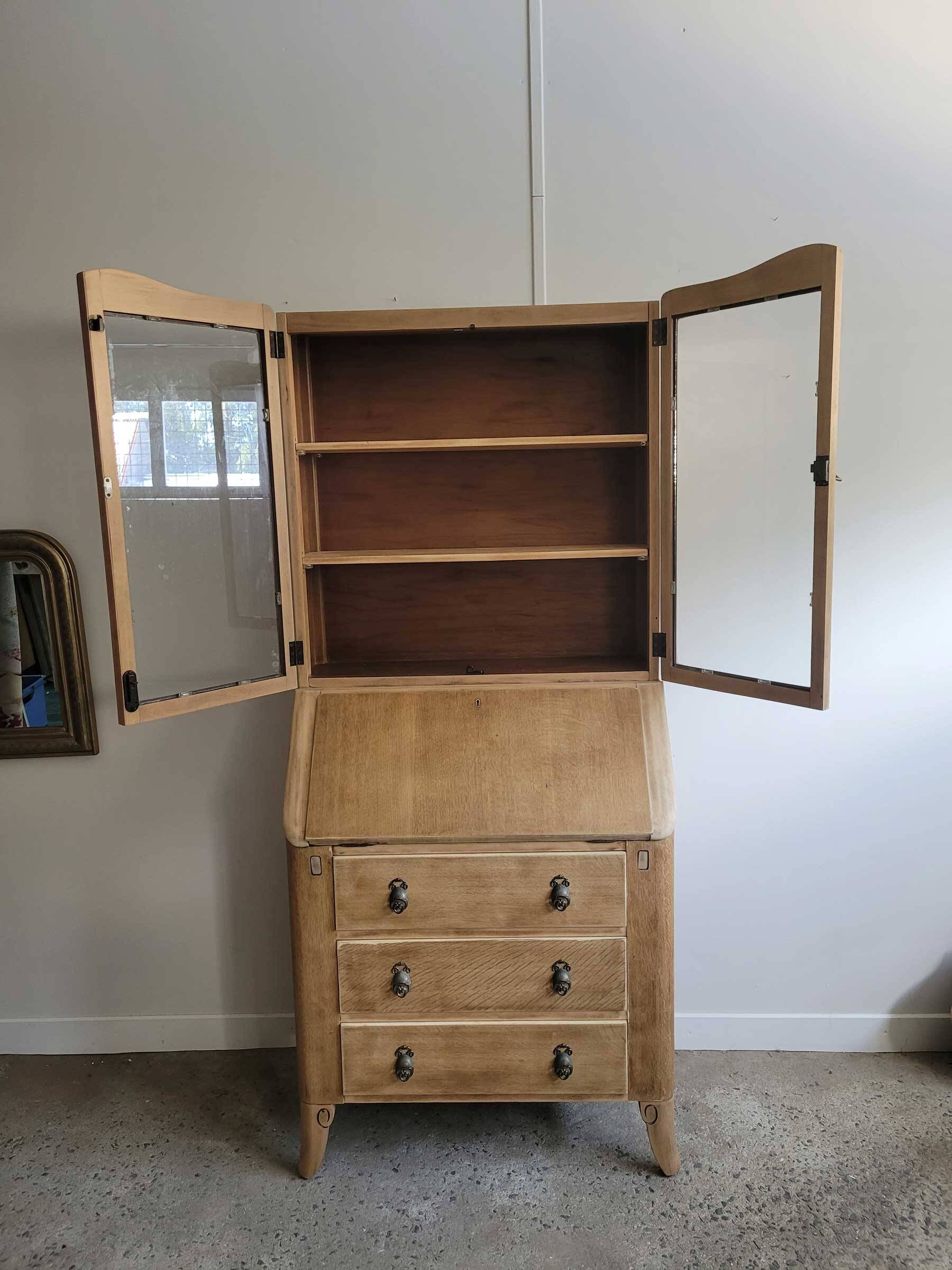 Antique English secretary display cabinet