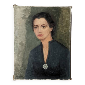 Huile sur toile portrait ancien décoration campagne ancien tableau femme