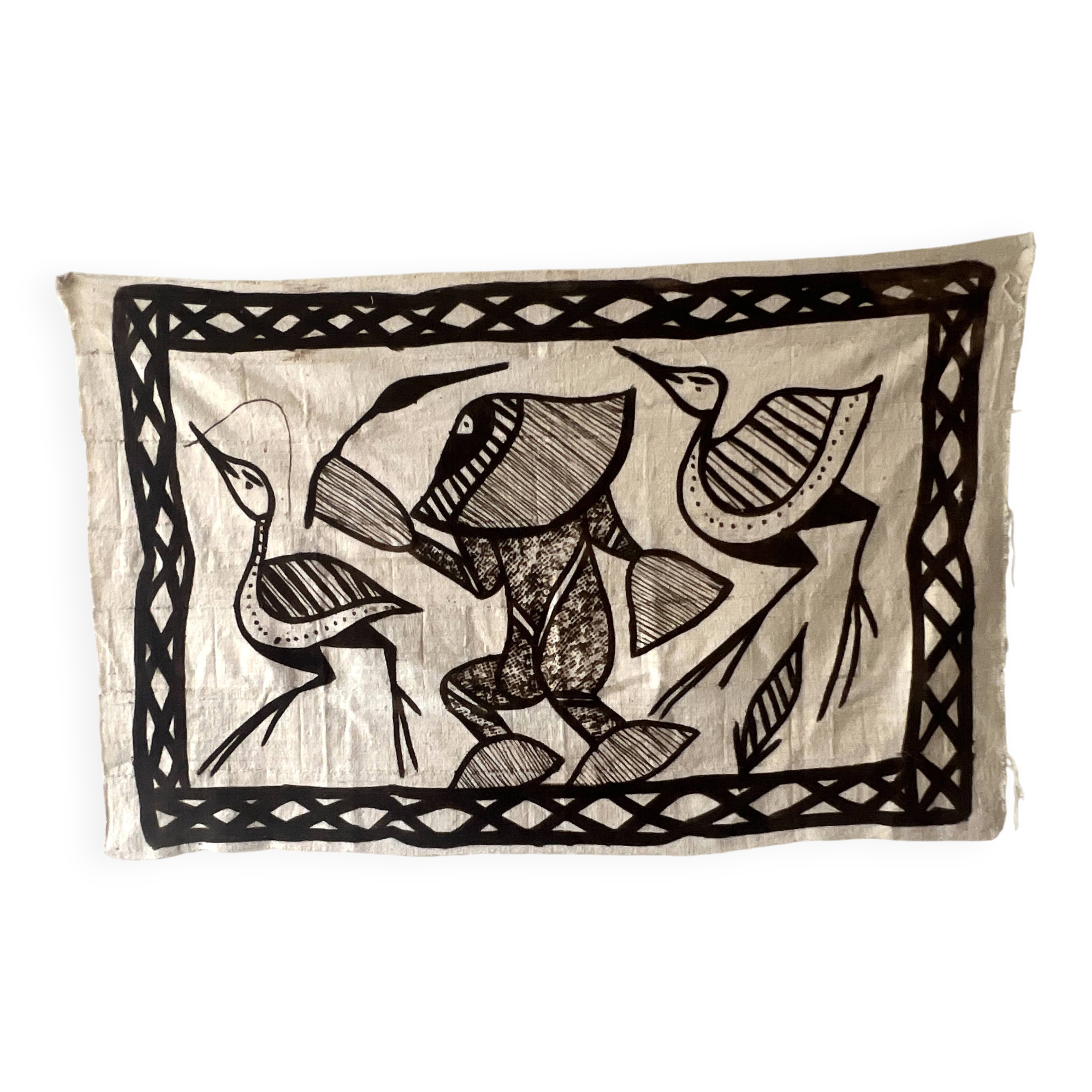Grande tapisserie vintage de Korhogo — Sénoufo, Côte d'Ivoire
