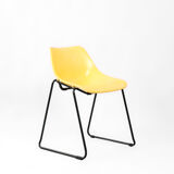Set of 4 stackable iron chairs in green and yellow, 1970's