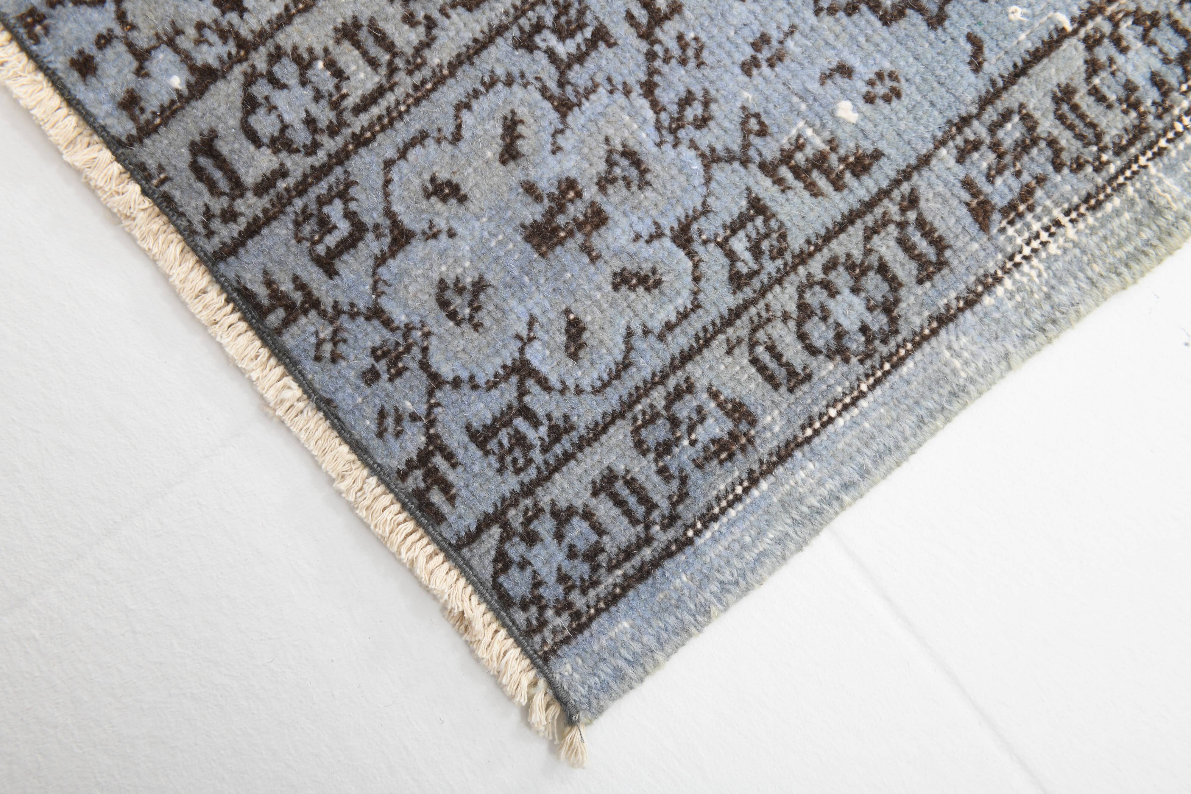 Turkish All-Over Floral Light Blue Vintage Runner Rug, 61x207Cm