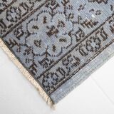Turkish All-Over Floral Light Blue Vintage Runner Rug, 61x207Cm
