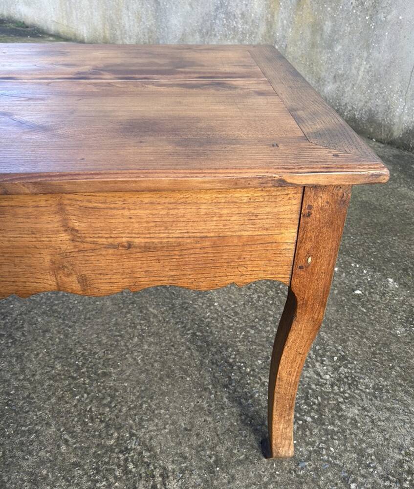 Solid oak farmhouse table, one drawer, vintage, early 20th century.