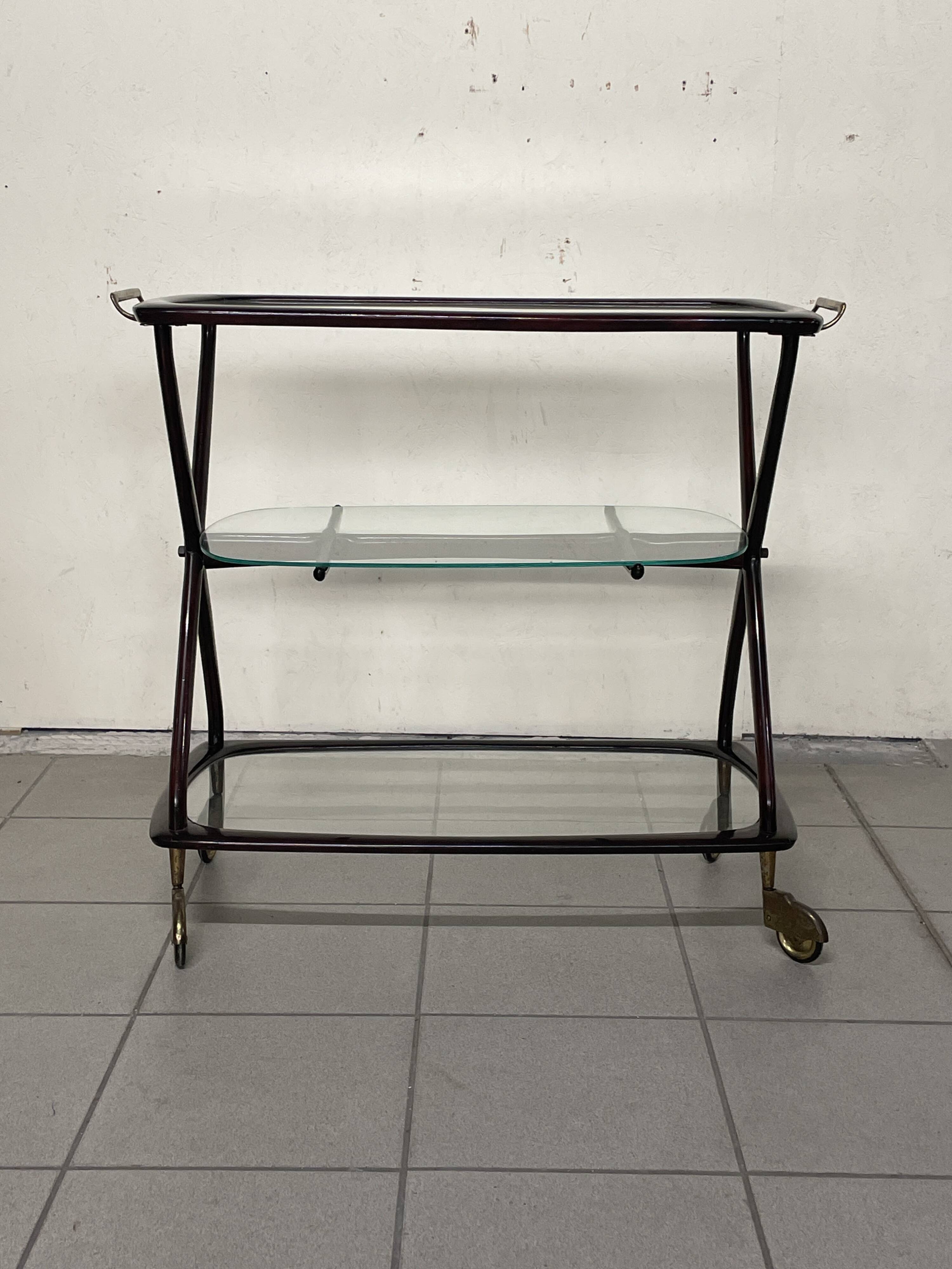 Cesare Lacca 1950 Italian Bar Cart with Brass Wheels