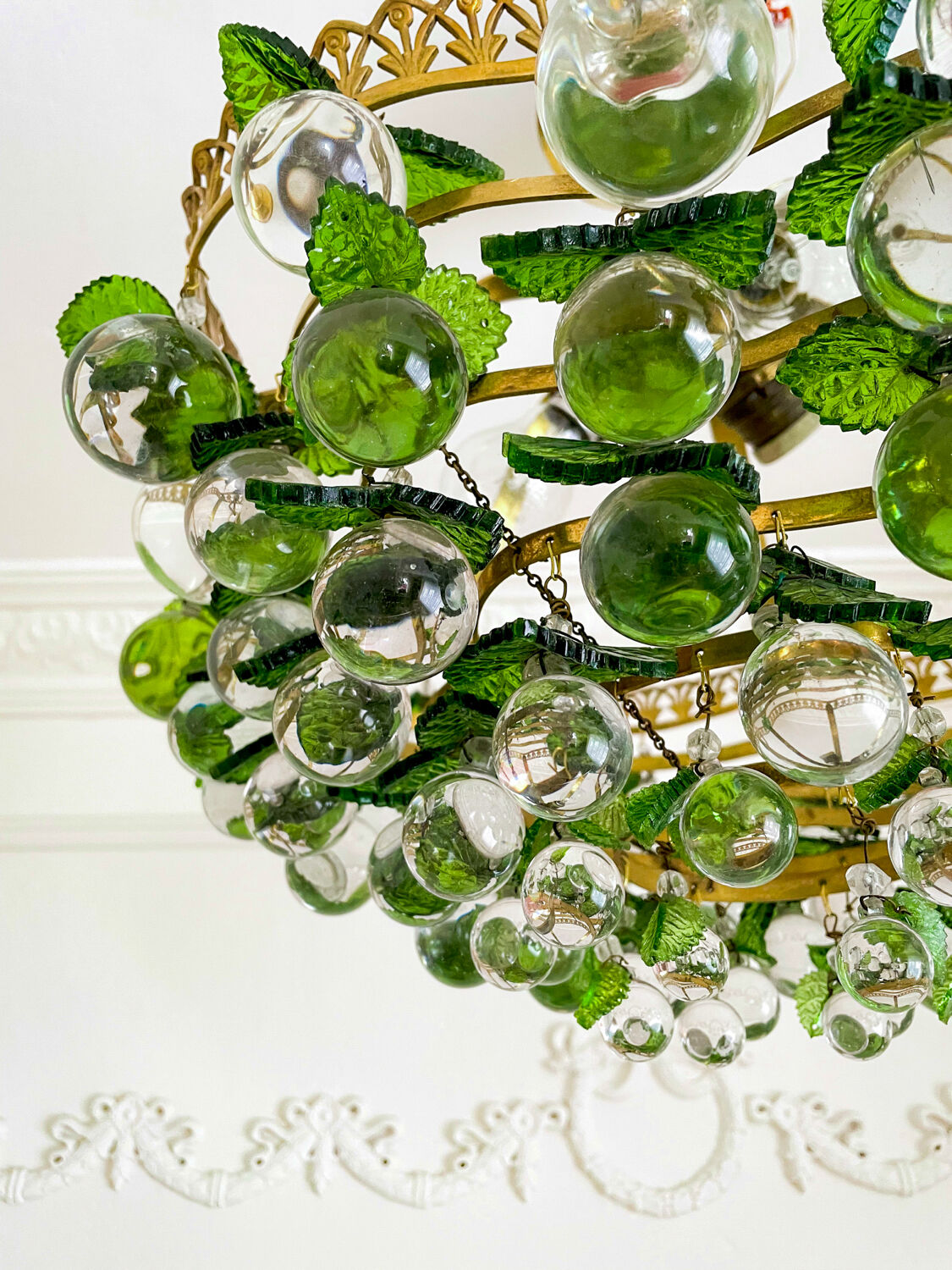 Lustre vintage à feuilles Murano en laiton massif