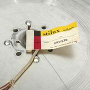 Stilux Milano, pair of round opaline glass ceiling lamps. 1960s