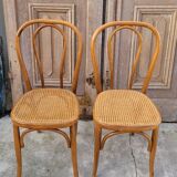 Pair of Thonet style bistro chairs in bentwood canework - 1930s