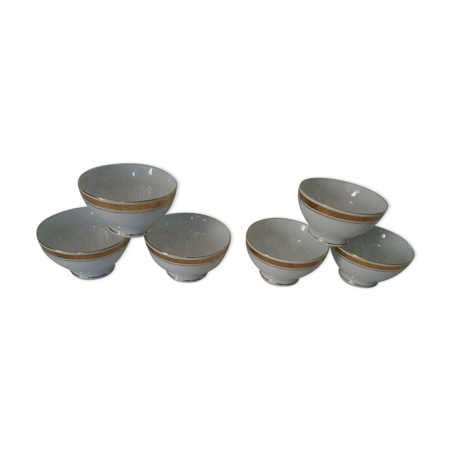 6 bols luxury porcelain france blancs gold border