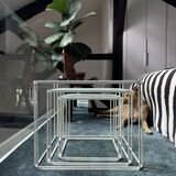 3 nesting tables by Max Sauze for Isocèle – 1970s – white metal & glass