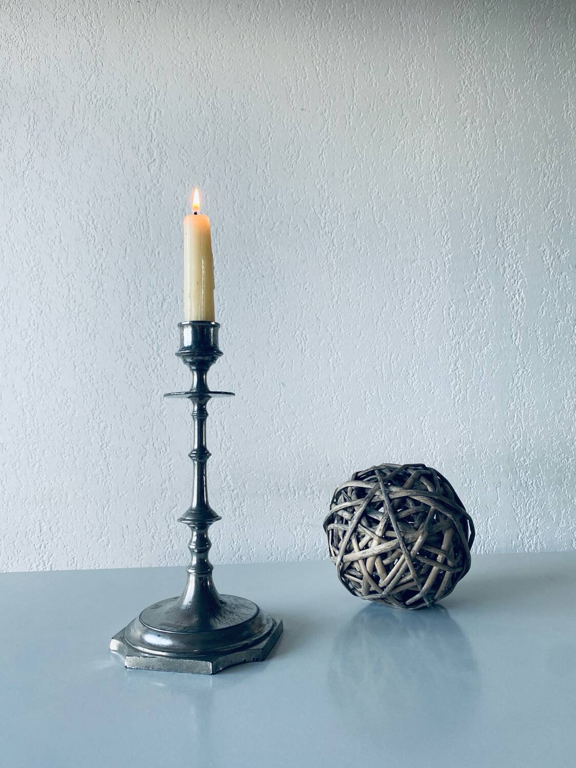 Silver metal candle holder