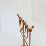 Large vintage brass and elm candelabra, 1940s
