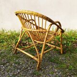 Pair of vintage rattan shell armchairs design 1960