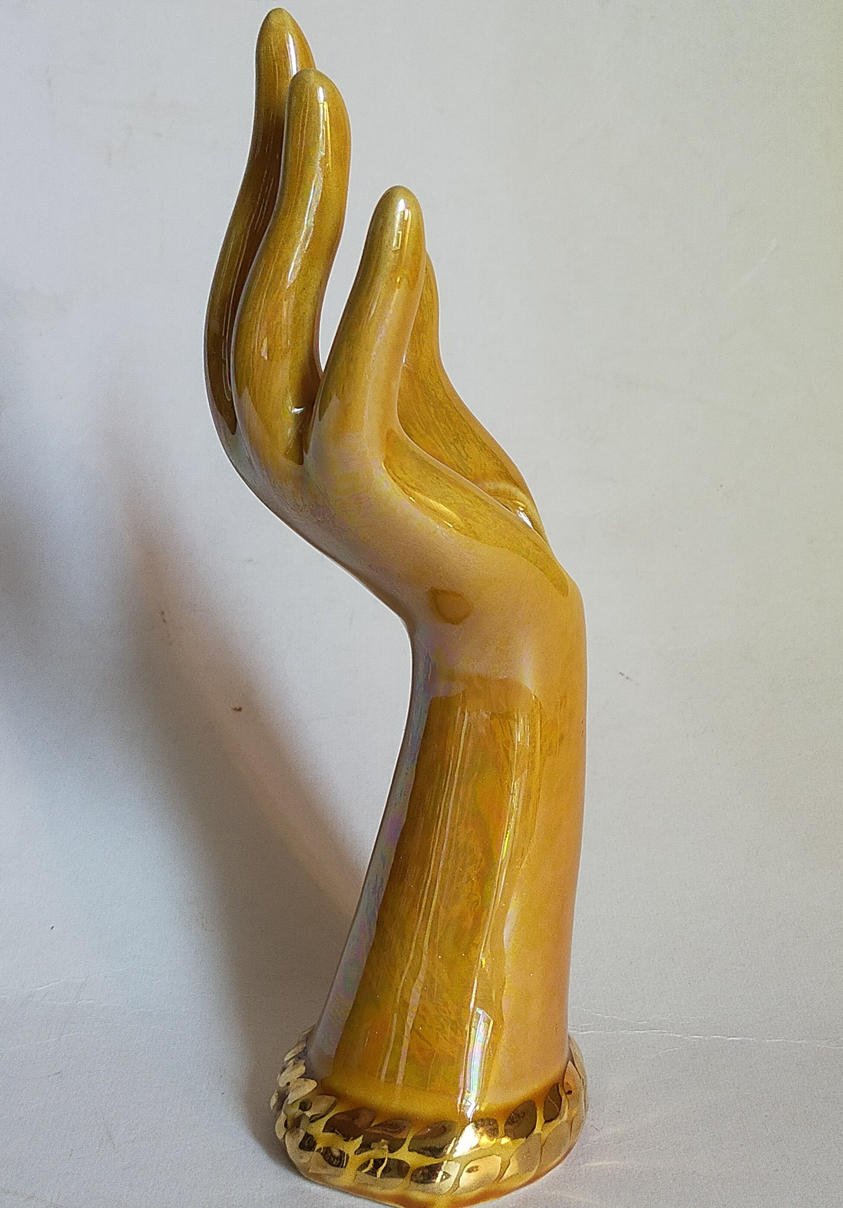 Soliflore baguier hand ceramic iridescent 50s