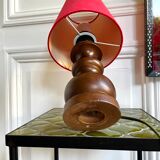 Turned wood lamp with vintage cone shade