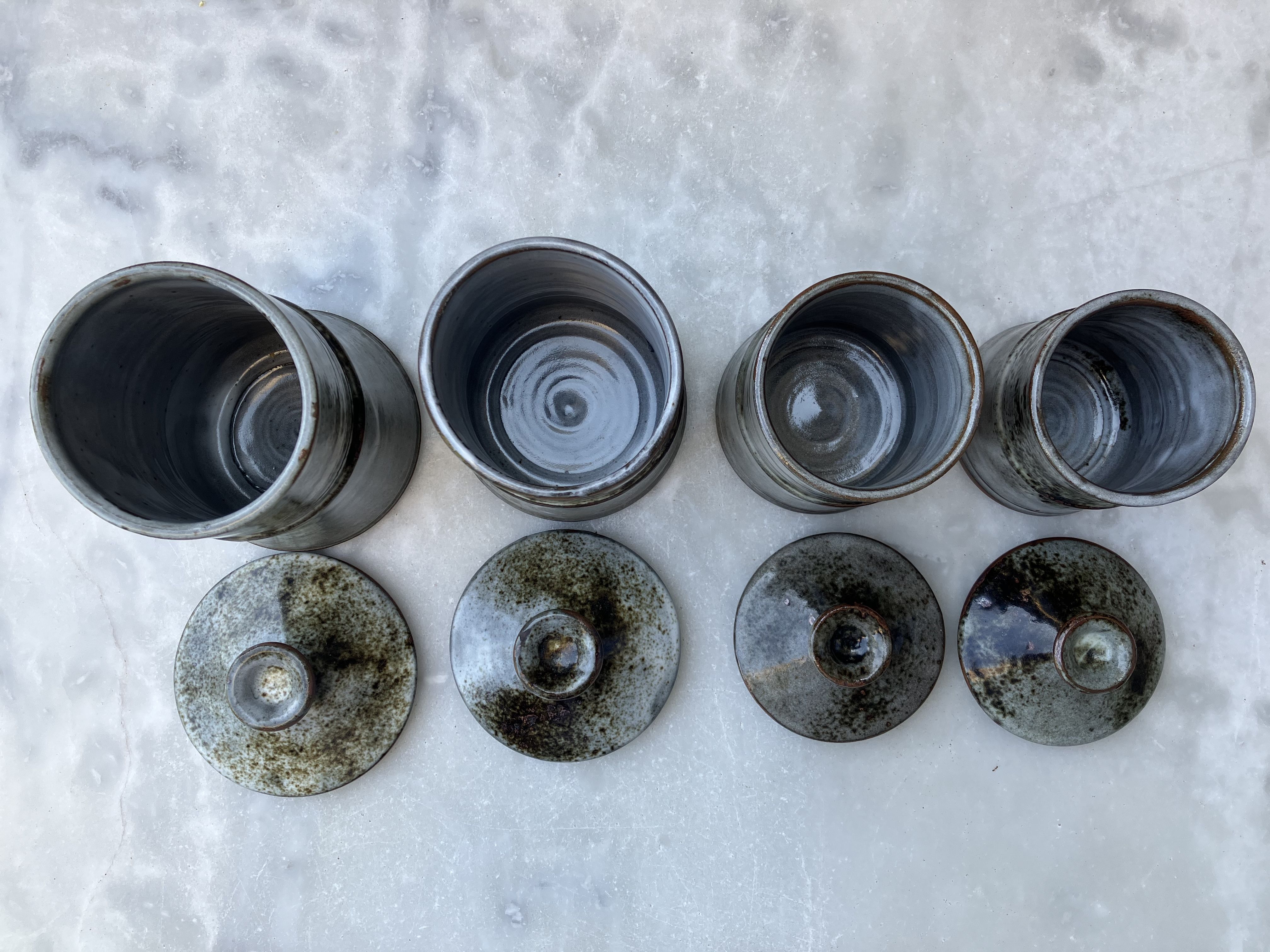 Série de 4 pots en grès du Loir Thierry et Chantal Robert vintage