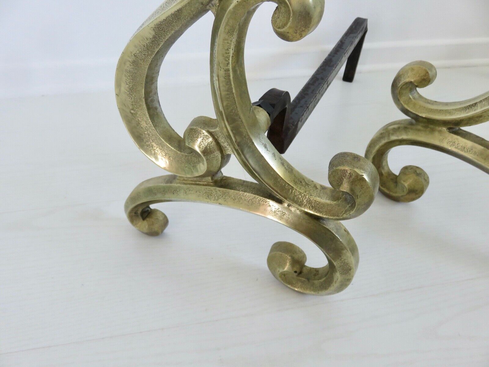 Asymmetrical art nouveau bronze chenets
