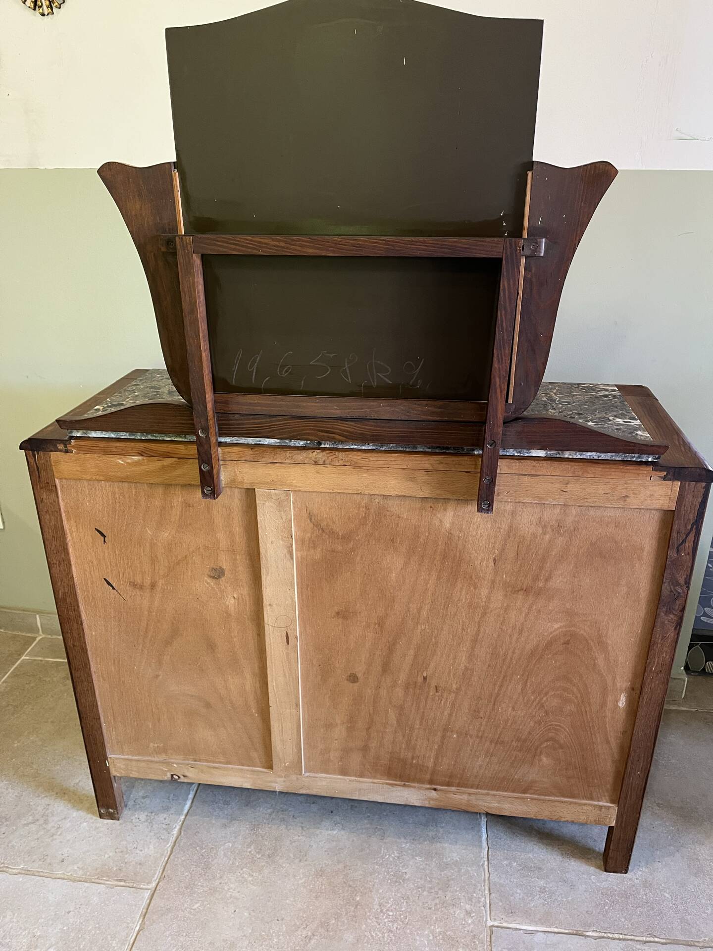 Commode art déco avec miroir biseauté et marbre