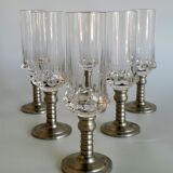 Series of six crystal champagne flute glass with tin foot