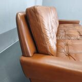 Svend Skipper Danish Leather Sofa Cognac Chrome, 1960s