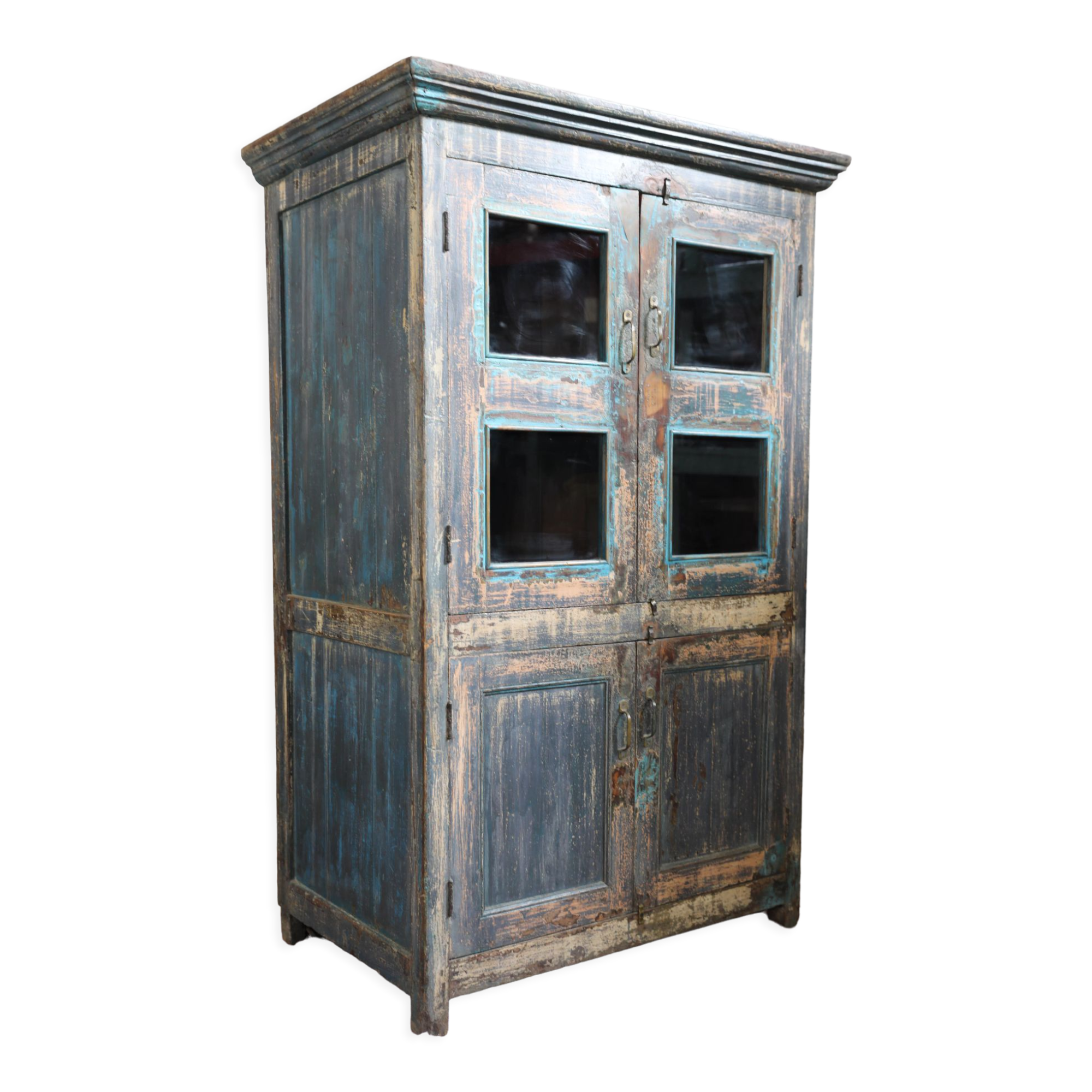Indian furniture glass cabinet, 4 doors 2 shelves