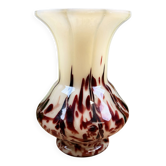 Small Art Deco Vase in Marbled Red Bordeaux Glass