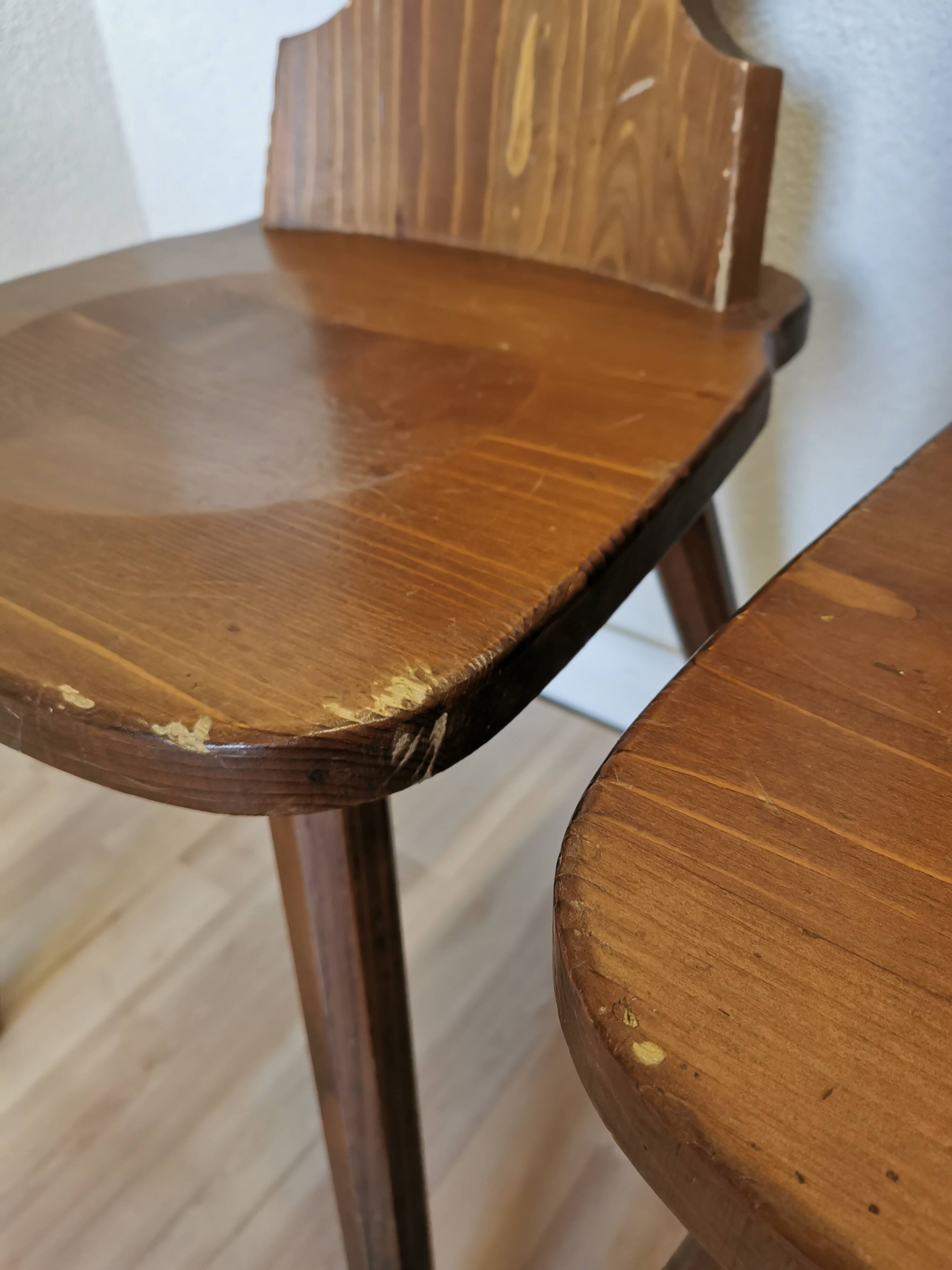 Vintage Tyrolean Wooden Dining Chairs - 1970s Farmhouse Style - Set of 4