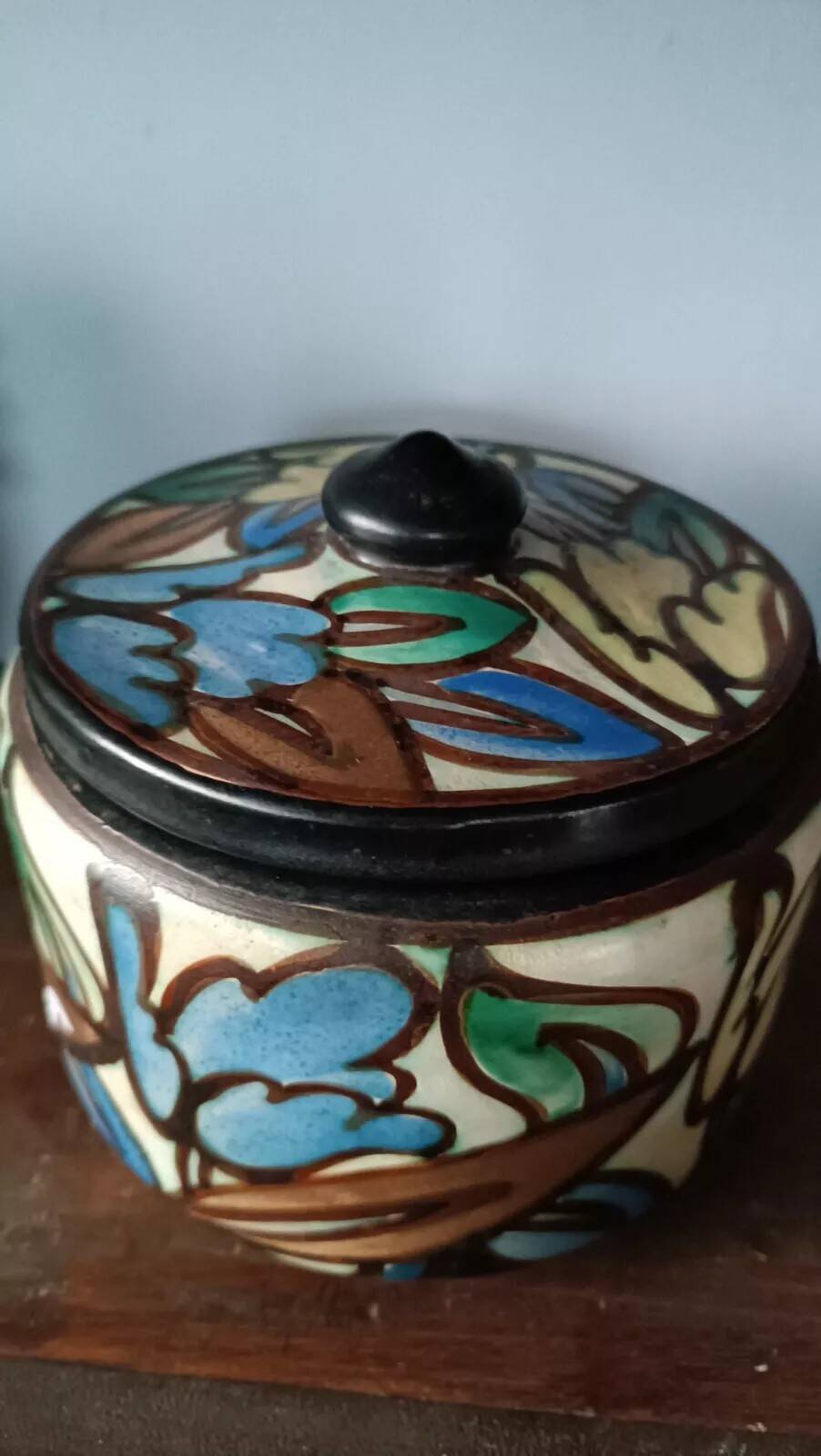 Ceramic vase with stopper + Montoise Bergen, Belgium, Art Deco 1920 1
