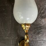 Pair of vintage brass and glass wall lights