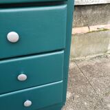 Commode vintage turquoise profond et bois