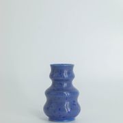 Petits vases de collection mid-century modernes scandinaves en grès verni ondulé marron et bleu, set de 3