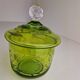 Green chiseled cut glass candy box