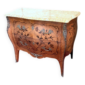 Louis XV style curved ladies' chest of drawers with marquetry