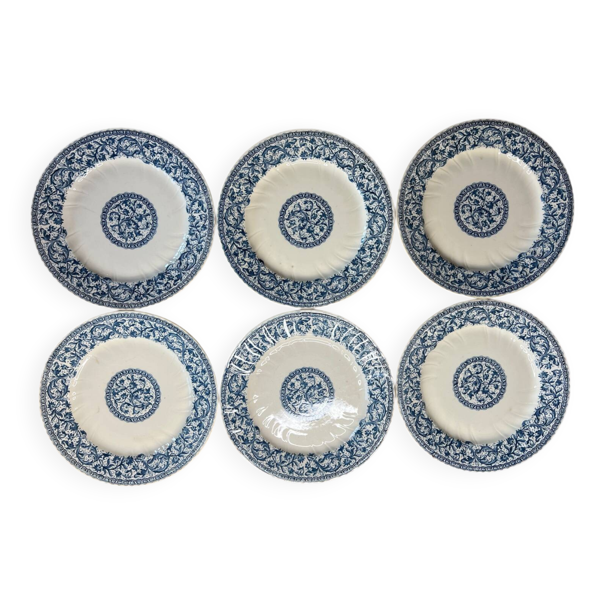 6 flat plates Gien garlands, 1937